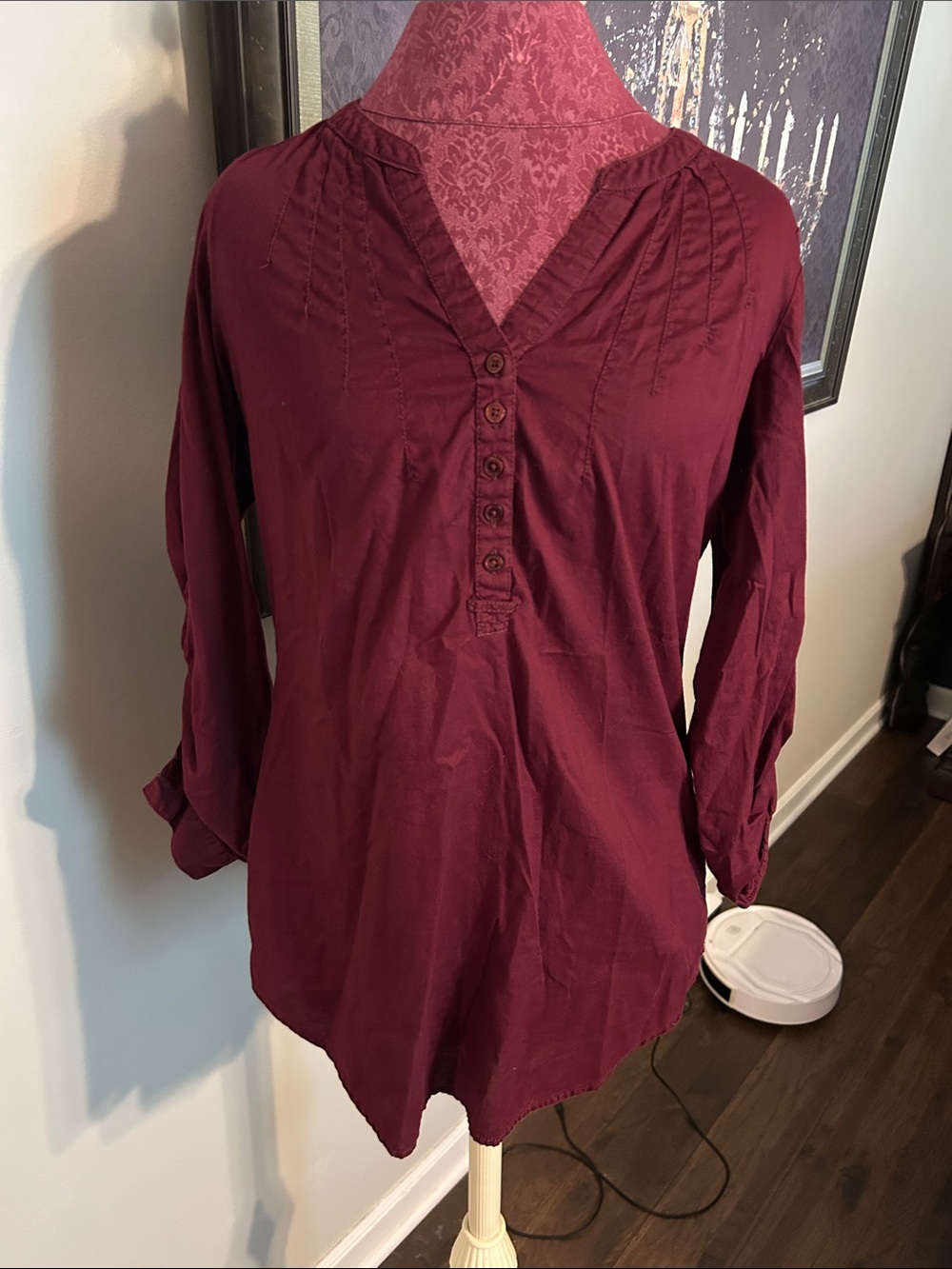a.n.a Burgundy Button-Detail V-Neck Tunic